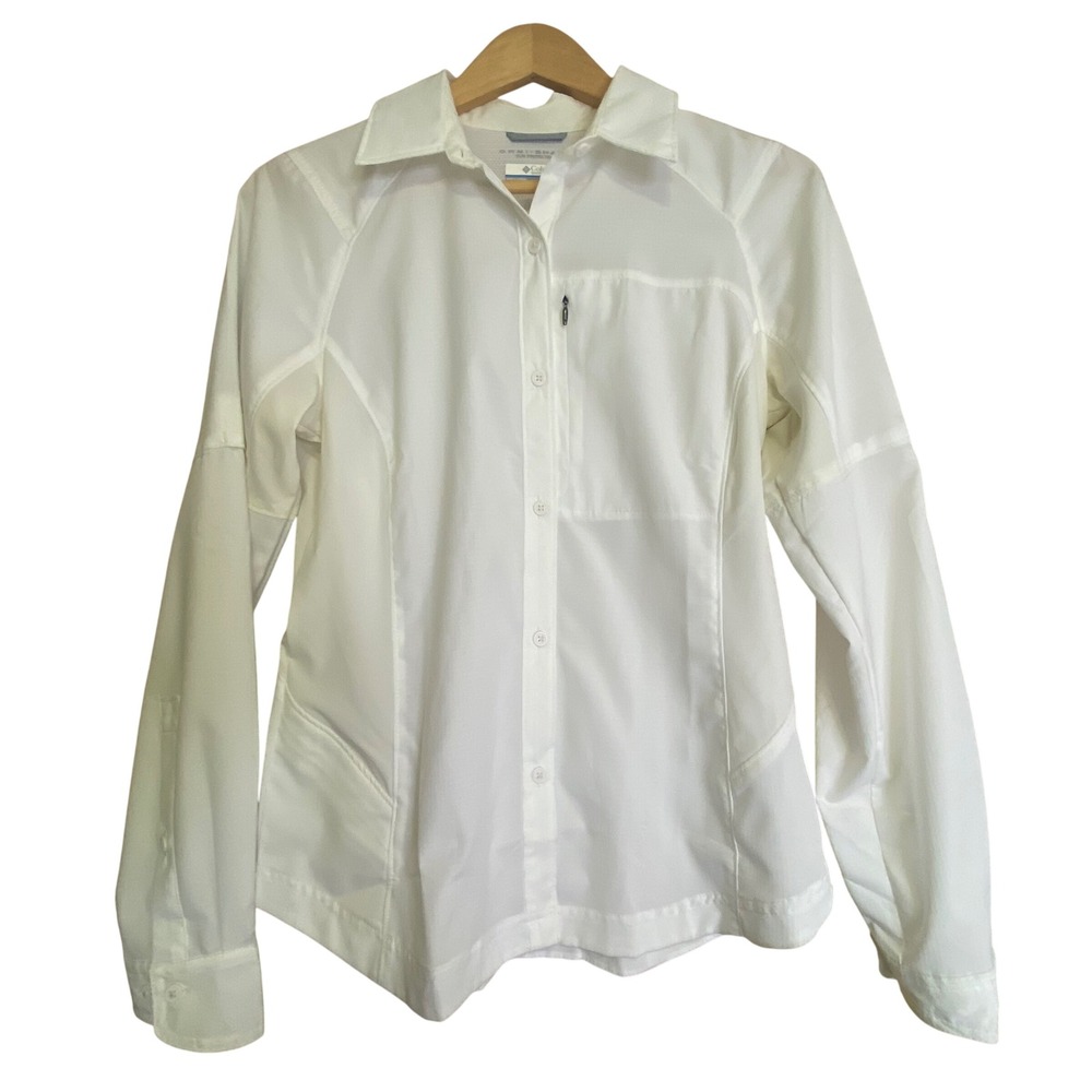 Columbia Womens M Long Sleeve White Omni-Shade Sun Protection Hiking Shirt NWOT - Picture 2 of 10